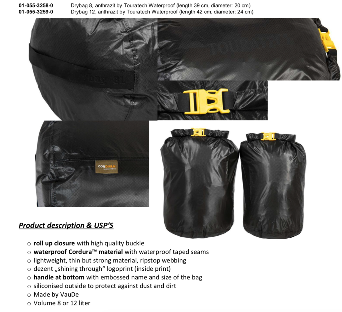 Drybag 12, anthrazit by Touratech Waterproof